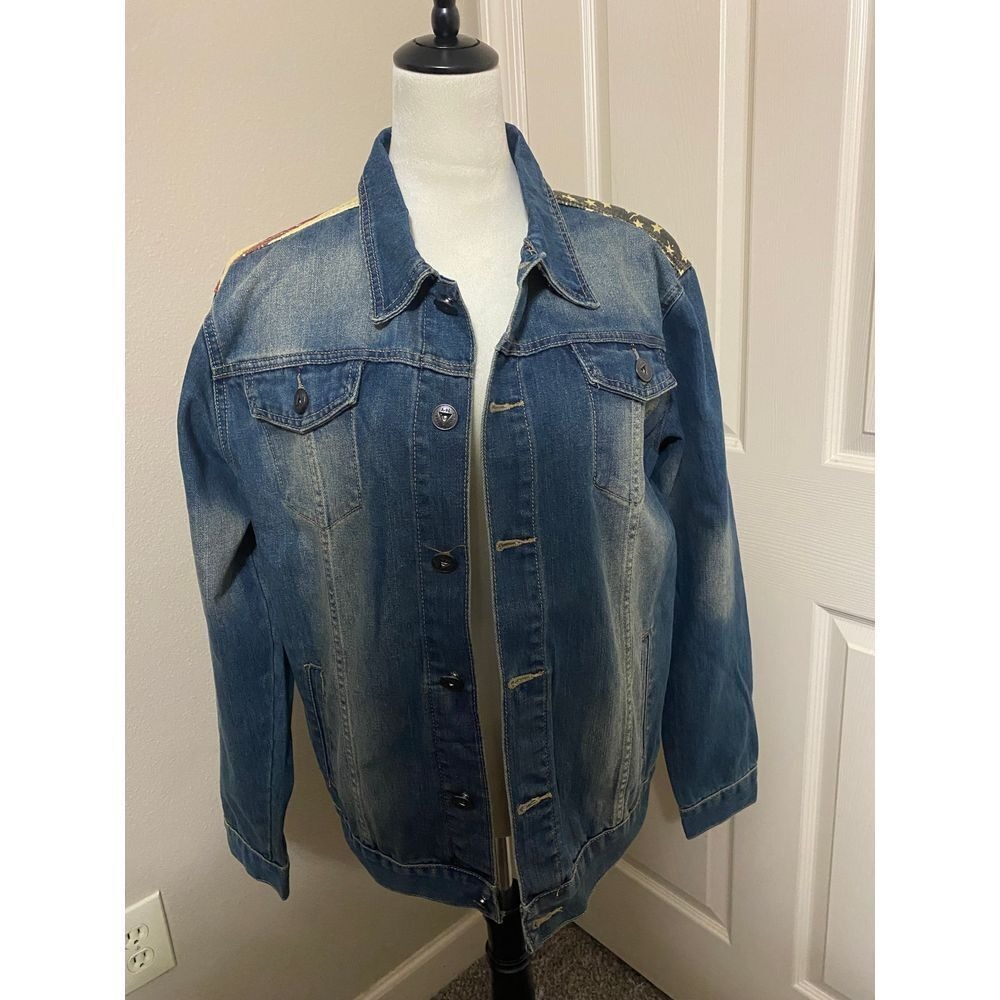 Zaful Women's Medium Denim Jacket American Flag Design Outerwear‎ Americana